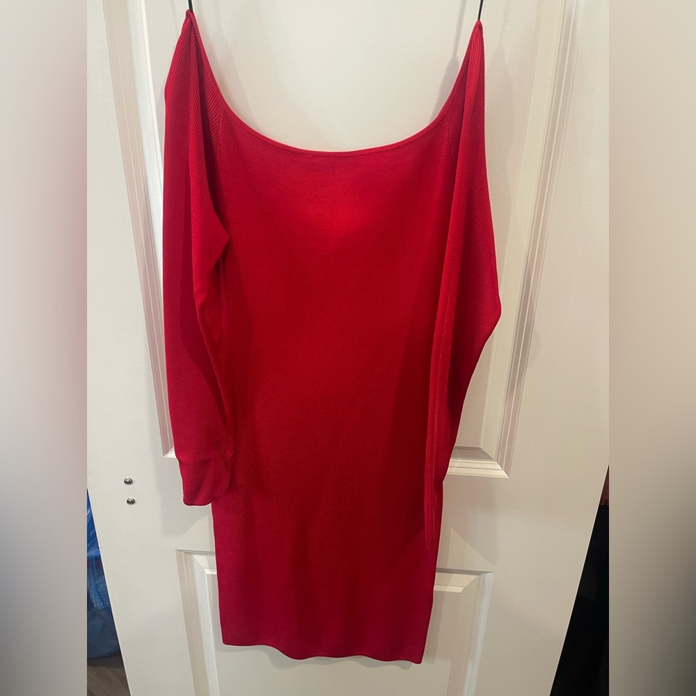 Red off the shoulder knit dress